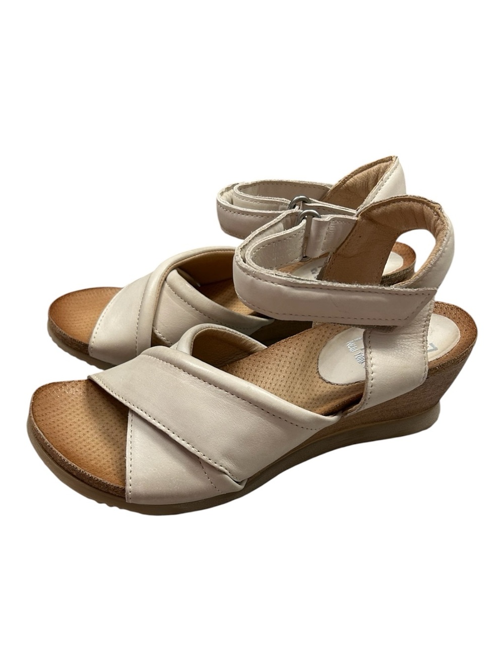 Miz Mooz Sofie Sandals Ivory Leather Wedge Slingback Size 39